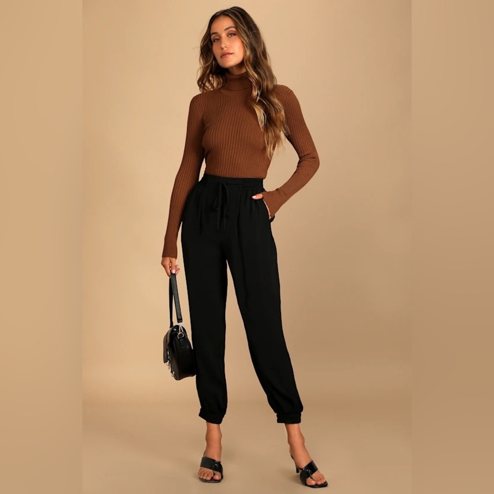 Lulus Black Casual Tie Jogger Pant NEW